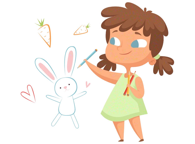grafika dziewczynka rysująca króliczka